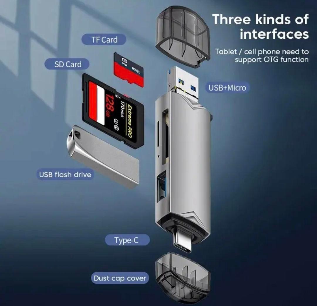 6 in 1 多機能USB3.0 カードリーダー(グレイ)