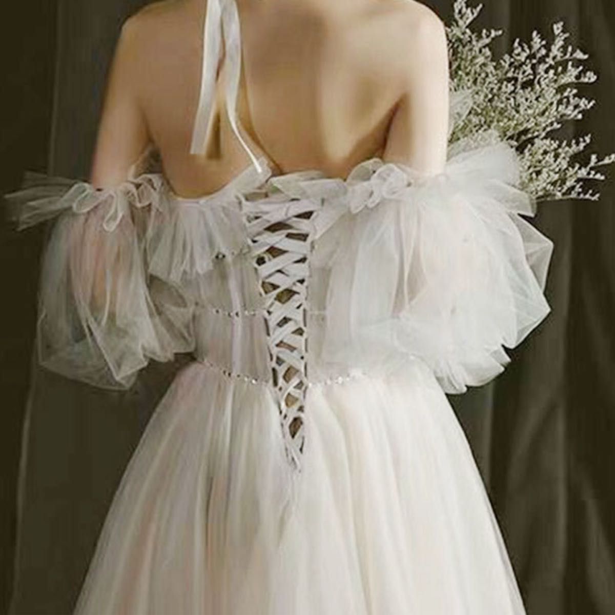 ウォーム パフスリーブ 結婚式 花嫁 つけ袖 白 チュール ウェディングドレス