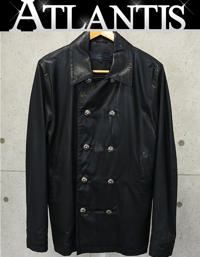 CHROME HEARTS 銀座店 ベビーカーフ クロスボタン レザー Pコート size:S 黒 94445_画像1