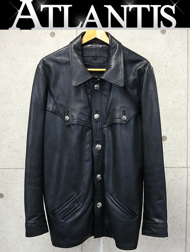 CHROME HEARTS 銀座店 クロムハーツ ハンティング レザージャケット クローボタン メンズ レザー size:M 黒 94479_画像1