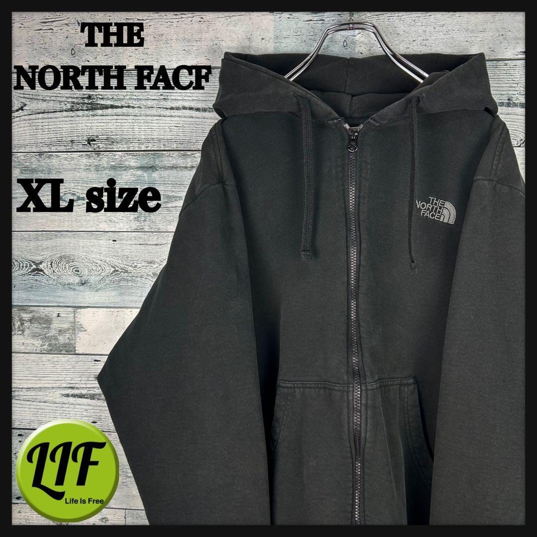 ノースフェイス 刺繍ロゴ 肉厚 ジップパーカー ブラック XL