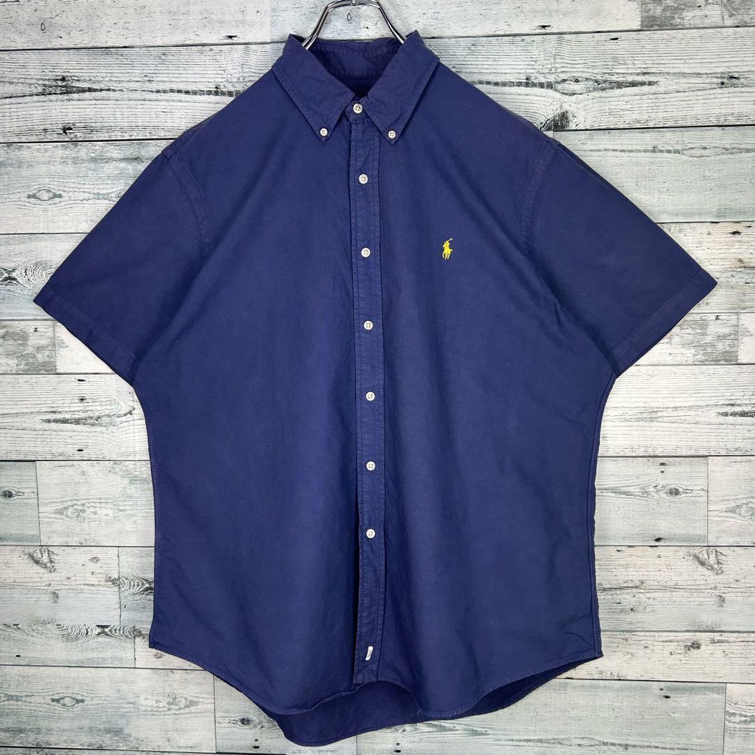 ラルフローレン 刺繍ロゴ ボタンダウン 半袖シャツ パープル XL