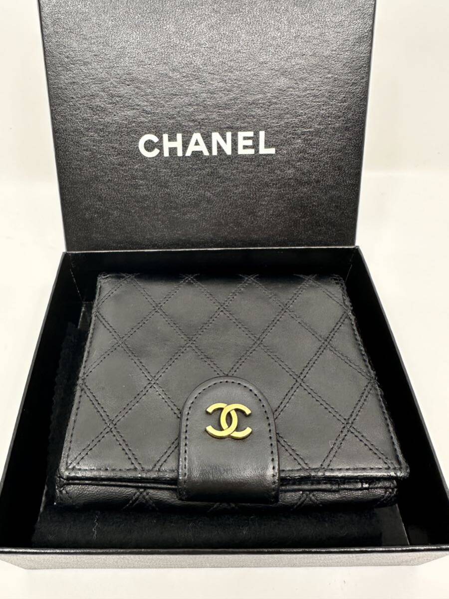 CHANEL シャネル ビコローレ 財布 ココマーク ブラック マトラッセ 黒 ラムスキン コインケース 