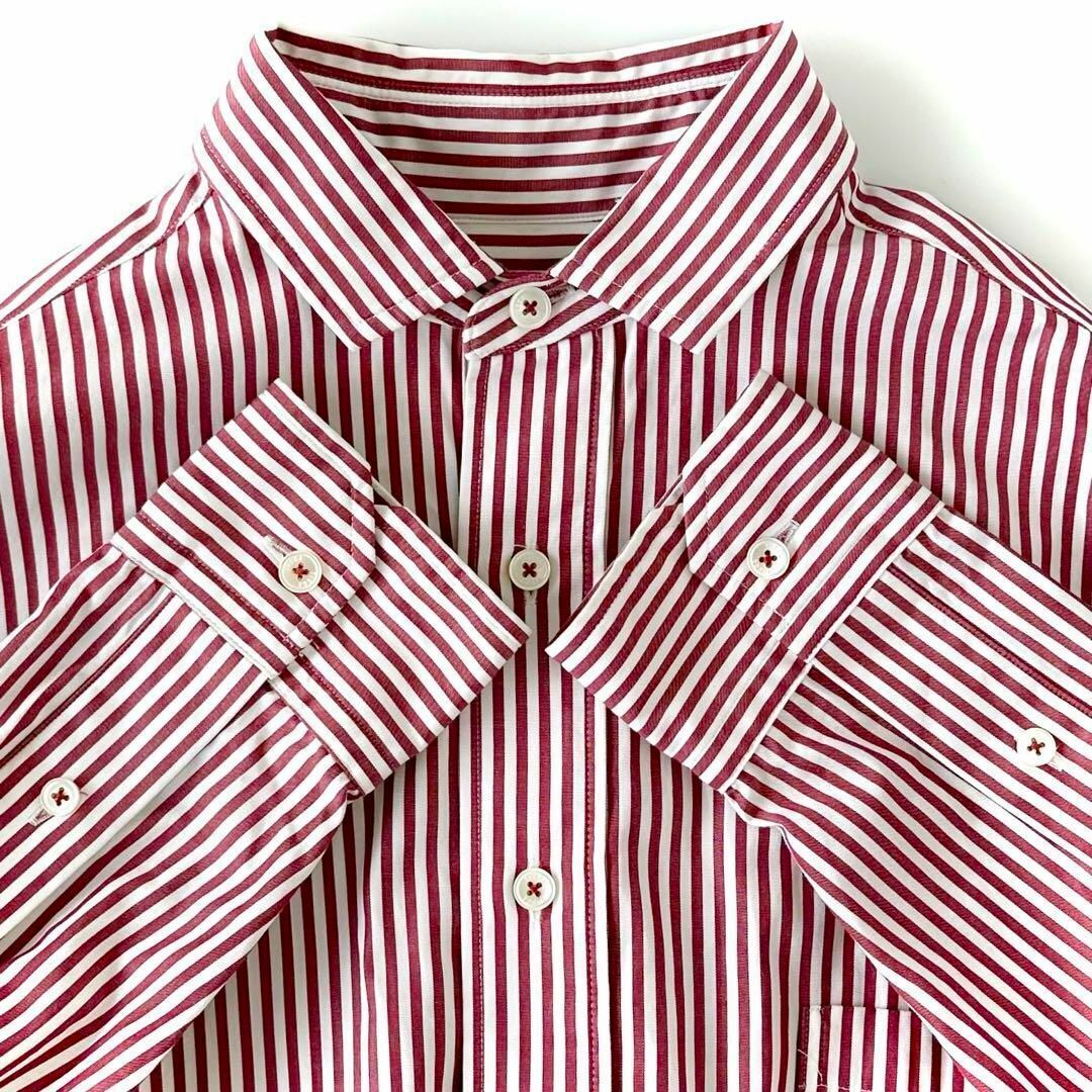 定番♪ ティッカ TICCA 赤×白 ストライプ ビッグシャツ プルオーバー コットン 綿100% 長袖 レッド×ホワイト ボタン刻印 日本製 _画像6