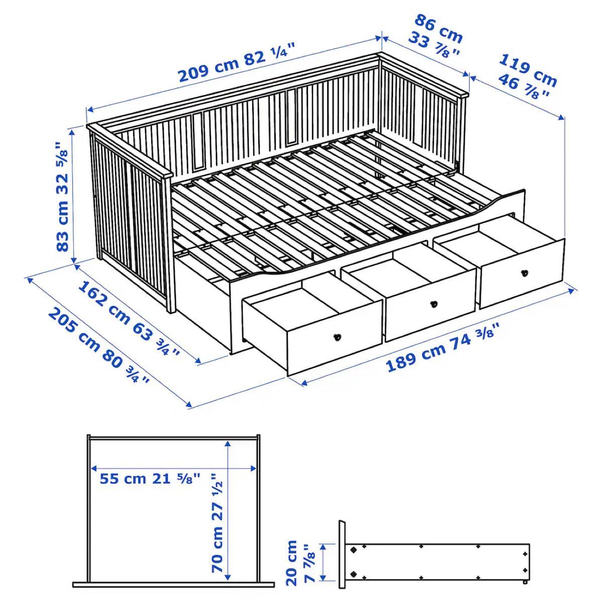 IKEA HEMNES ヘムネス　デイベッドフレーム（引き出し×3）, ホワイト, 80x200 cm