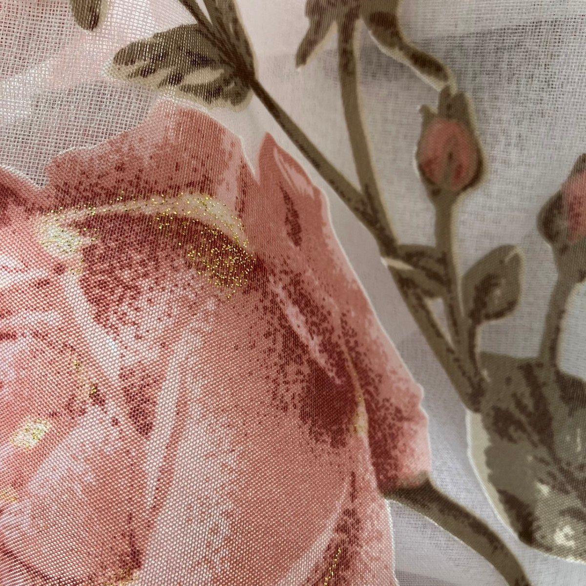 幅100×丈55 ピンク 薔薇 カフェカーテン ゴールド ラメ1枚 のれん 小窓
