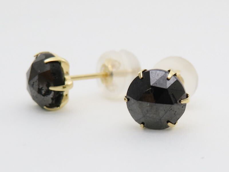 新品 訳あり！ K18YG ブラックダイヤ1.0ct×2 ピアス スタッドピアス 計2ct！！ 大粒ブラックダイヤモンドピアス BlackDiamond ピアスの画像4