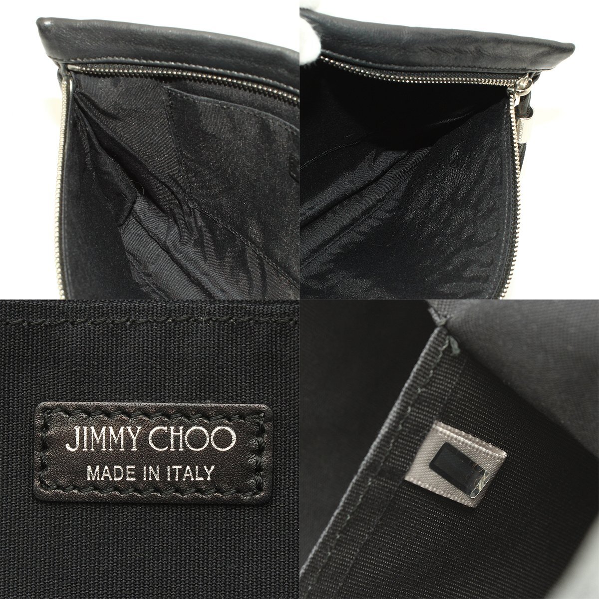 ★D2426 ジミーチュウ スタースタッズ ZENA レザー クラッチバッグ ブラック×シルバー金具 JIMMY CHOO メンズ レディース★_画像9