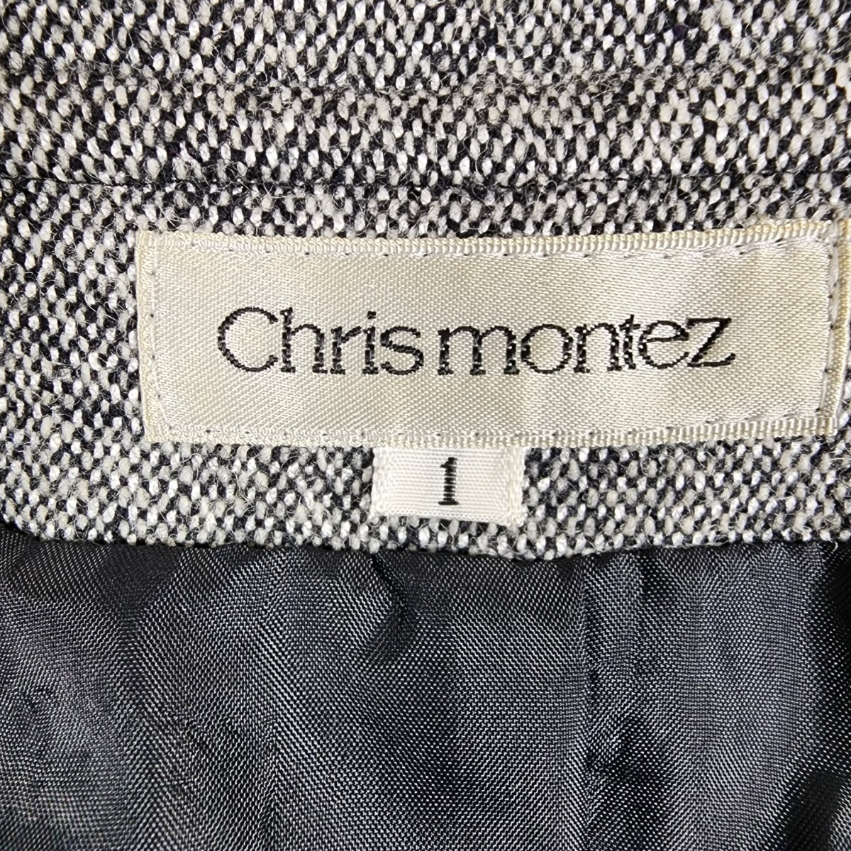 Y4 美品 CHRIS MONTEZ クリスモンテス レディース チュニック ミニワンピース 七分袖 グレー（灰） ウール 丸襟 サイズ1 日本製 