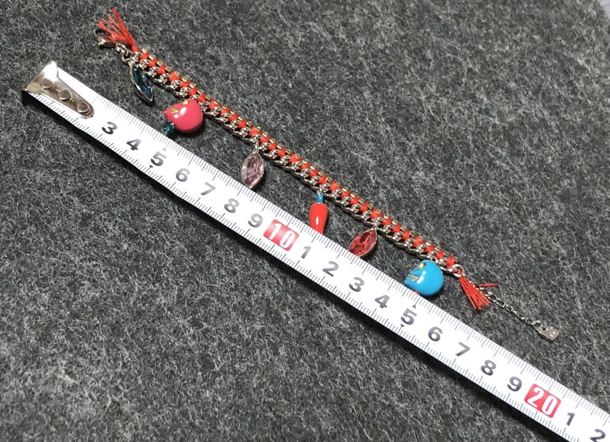 美品 スワロフスキー ブレスレット ストーン スカル 唐辛子 紐