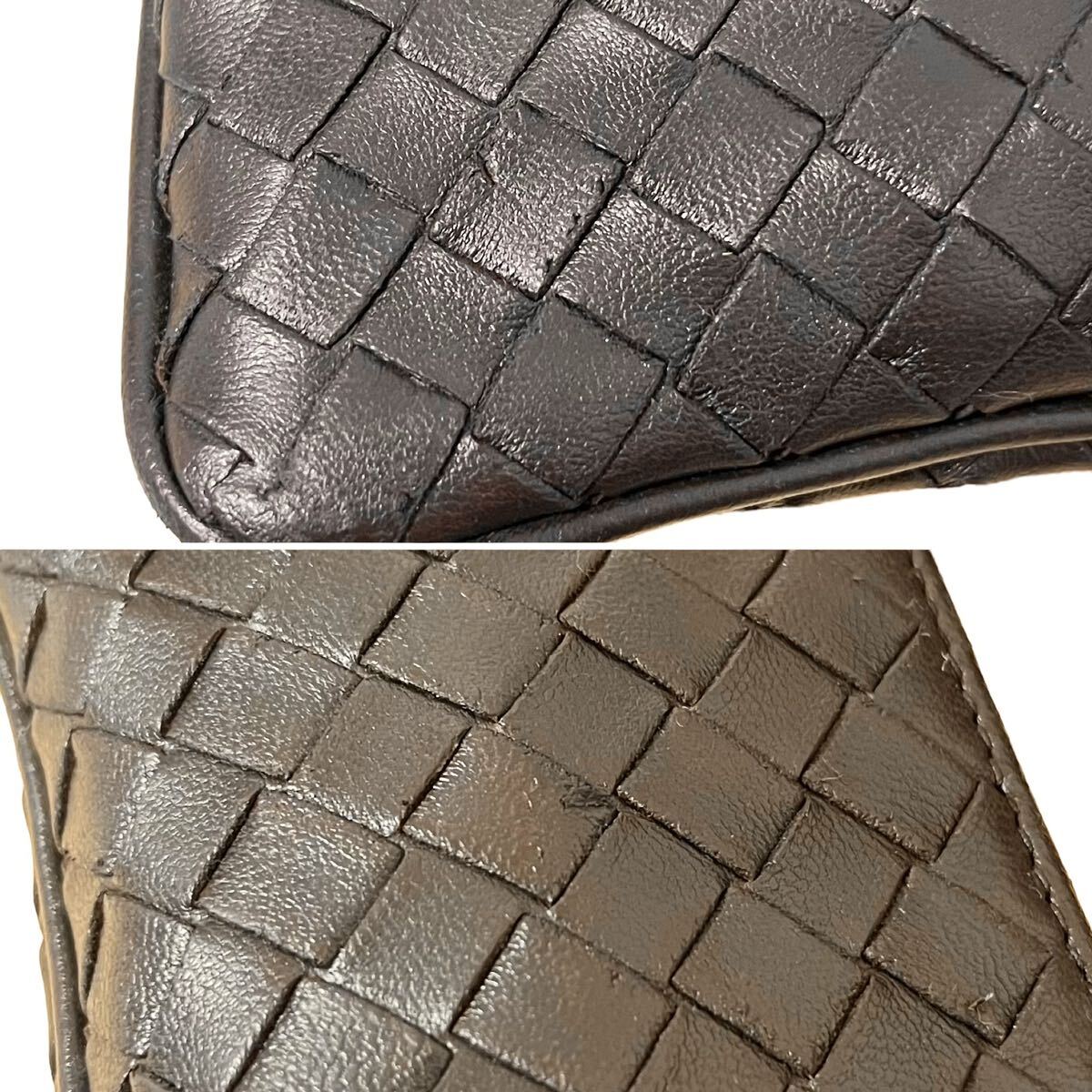 1円 ボッテガヴェネタ Bottega Veneta 小銭入れ コインケース 財布 レザー イントレチャート 編み込み ジッパー キーリング ブラウン 茶_画像9