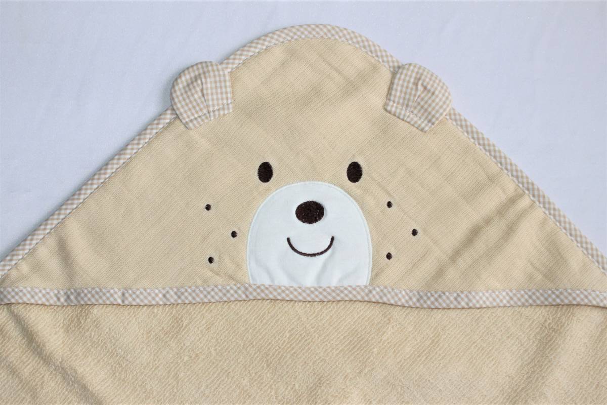 10 新品本物即決 日本製 バスタオル MIKI HOUSE ミキハウス HOT BISCUITS カーゼタオル 男の子用おくるみ出産準備耳付きくまさんの画像3