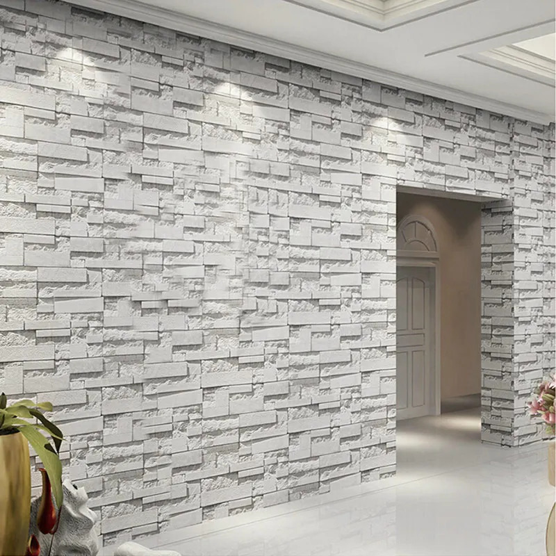 3D エンボス ビニール 壁紙 ロール 家 装飾 リビング 石 レンガ 壁 PVC 壁用 防水 diy 10m×53㎝