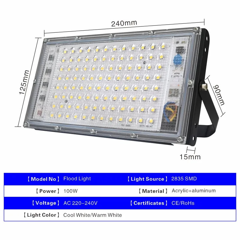 4個/ロット 100W Led フラッド ライト AC 220V 230V 240V 屋外 投光 照明 スポット ライト IP65 防水 街路灯 風景 照明_画像2