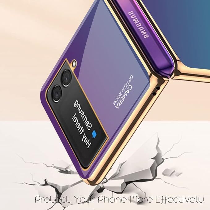 Simptech 携帯電話ケース Samsung Galaxy Z Flip 3 5G (2021) 用 強化ガラス バックプレーン 電気めっきフレーム_画像2
