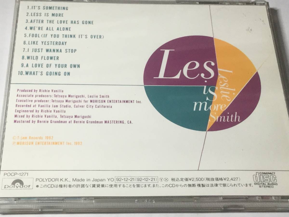 廃盤/国内盤CD/AOR/レスリー・スミス(クラッキン)/レス・イズ・モア #デヴィッド・ガーフィールド/マイケル・ラフ/マリリリ・スコット の画像2