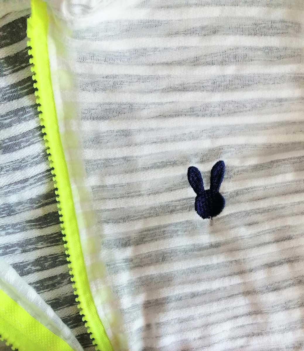 「ウサギ刺繍 ボーダー柄パーカ 120」クーラー対策の羽織り、プール 海水浴 紫外線の多い日のラッシュガードにもの画像4