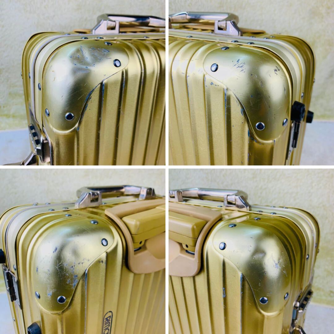 超希少【美品】90's RIMOWA リモワ TOPAS トパーズ GOLD ゴールド 35L 機内持ち込み 2輪 アルミ スーツ ケース キャリー バッグ ドイツ製の画像6