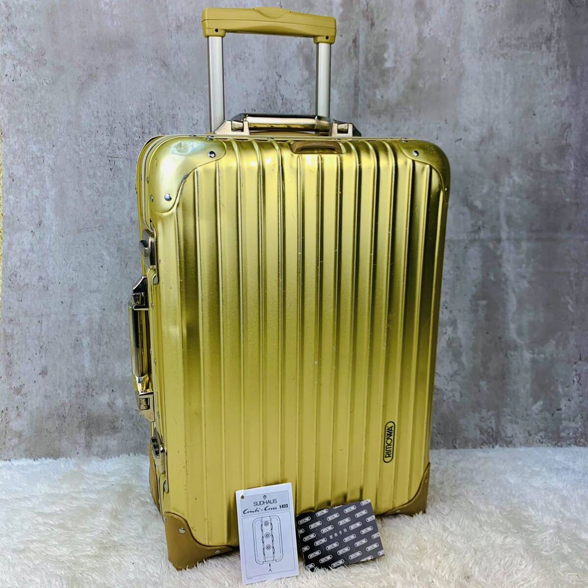 超希少【美品】90's RIMOWA リモワ TOPAS トパーズ GOLD ゴールド 35L 機内持ち込み 2輪 アルミ スーツ ケース キャリー バッグ ドイツ製の画像1