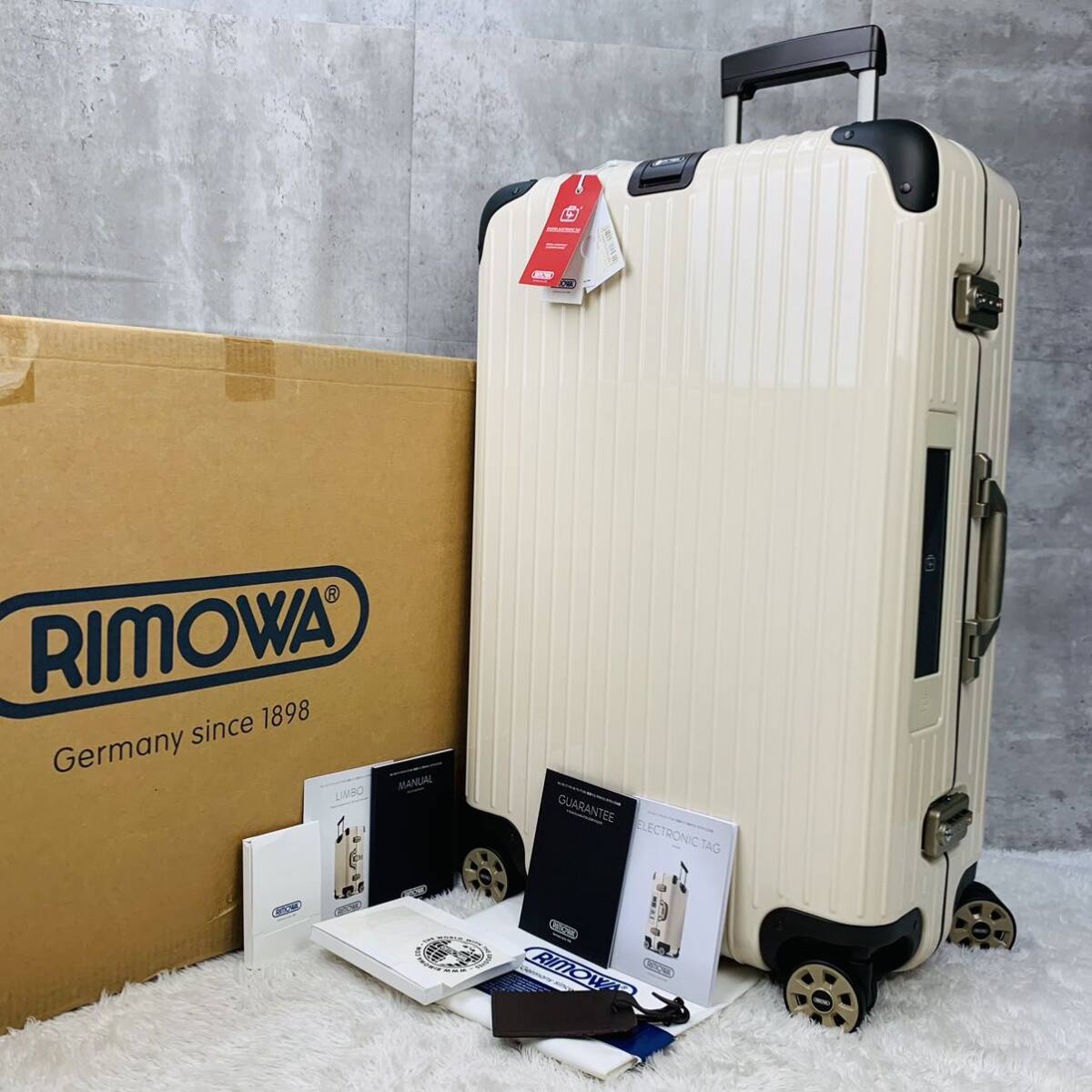 廃盤【新品未使用】RIMOWA リモワ LIMBO リンボ E-Tag 電子タグ 73L 4輪 MW TSAロック クリームホワイト 白 ベージュ系 キャリーケース_画像1