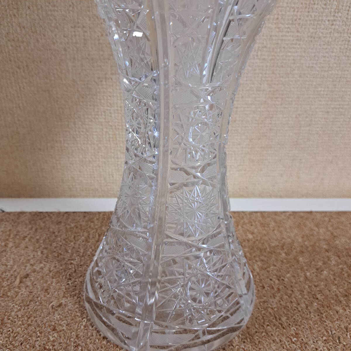 ヴィンテージ 未使用 保管品 ボヘミアン グラス クリスタルガラス フラワーベース 花瓶 花器 花入れ チェコスロバキア 直接可の画像4