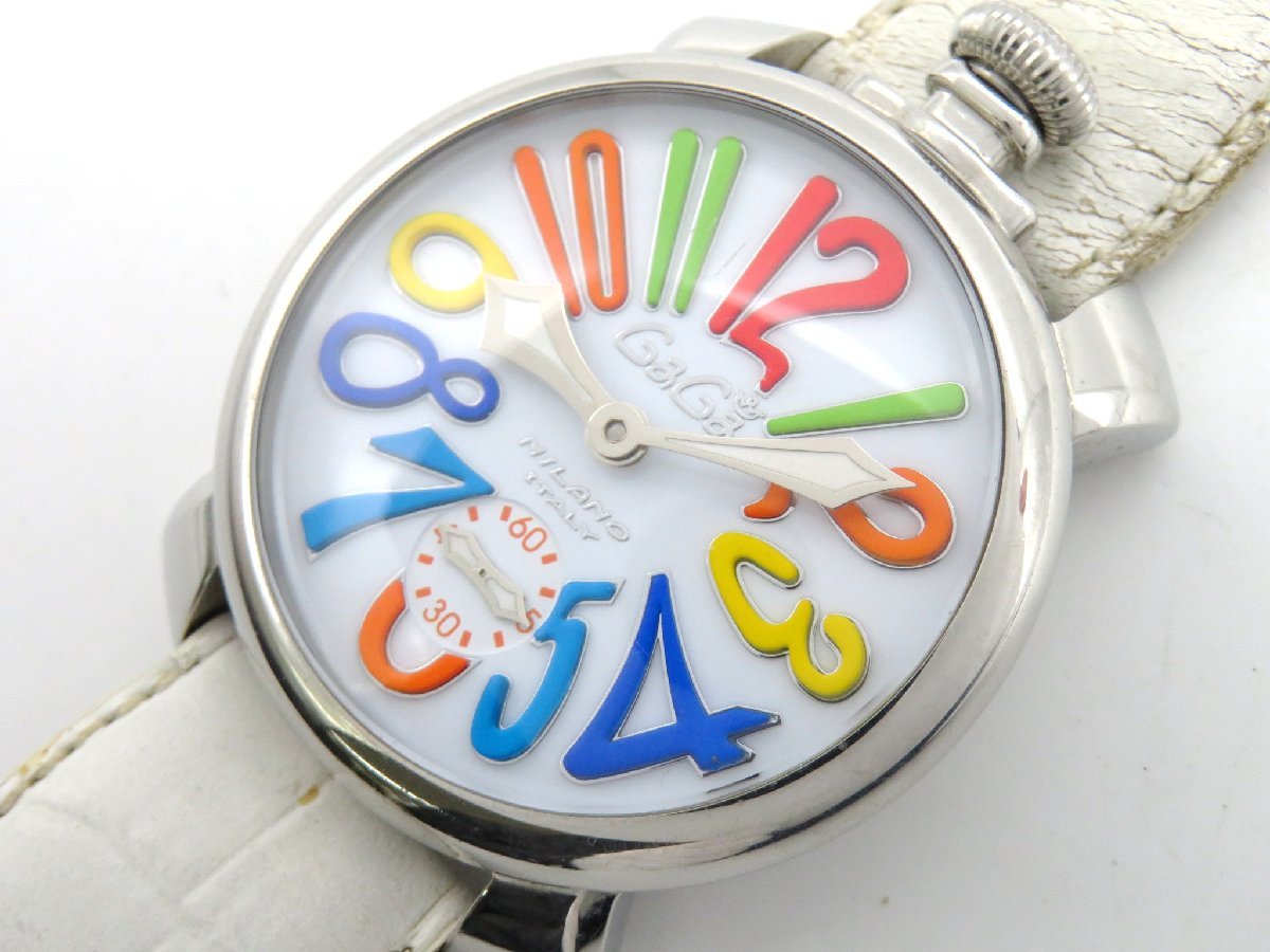 1円◆稼働◆ ガガミラノ ホワイト 手巻き メンズ 腕時計 K13602_画像1