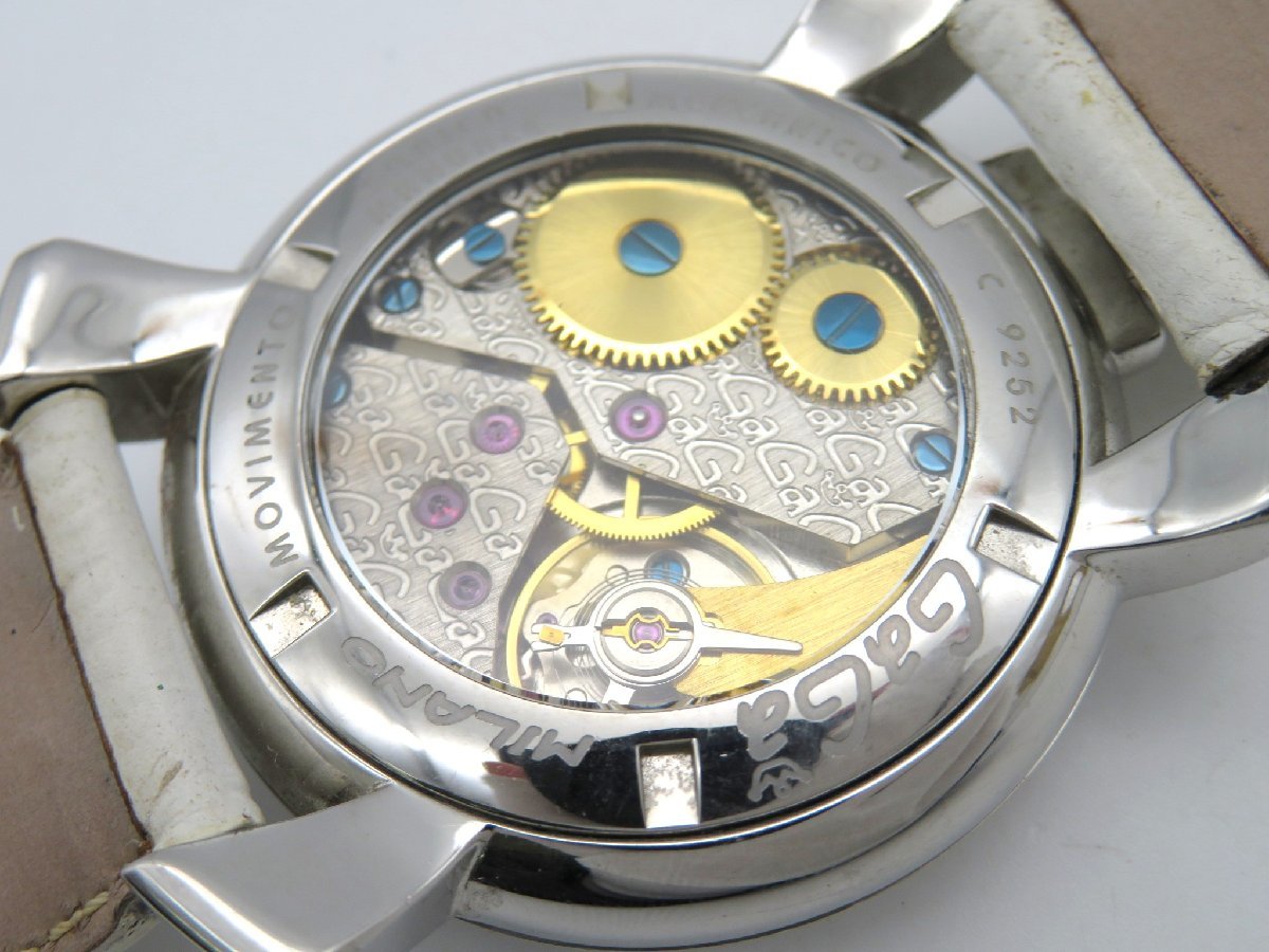 1円◆稼働◆ ガガミラノ ホワイト 手巻き メンズ 腕時計 K13602_画像3