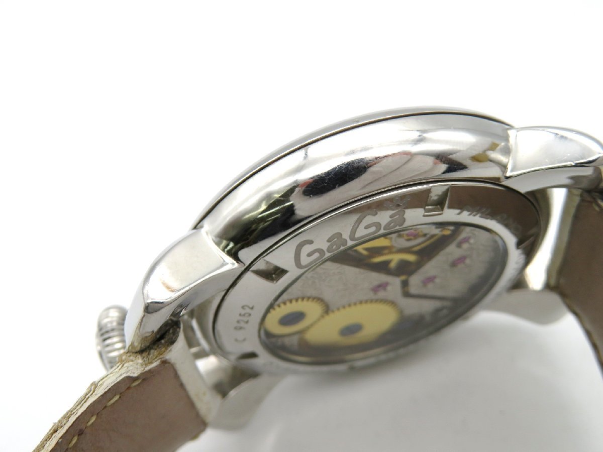 1円◆稼働◆ ガガミラノ ホワイト 手巻き メンズ 腕時計 K13602_画像4