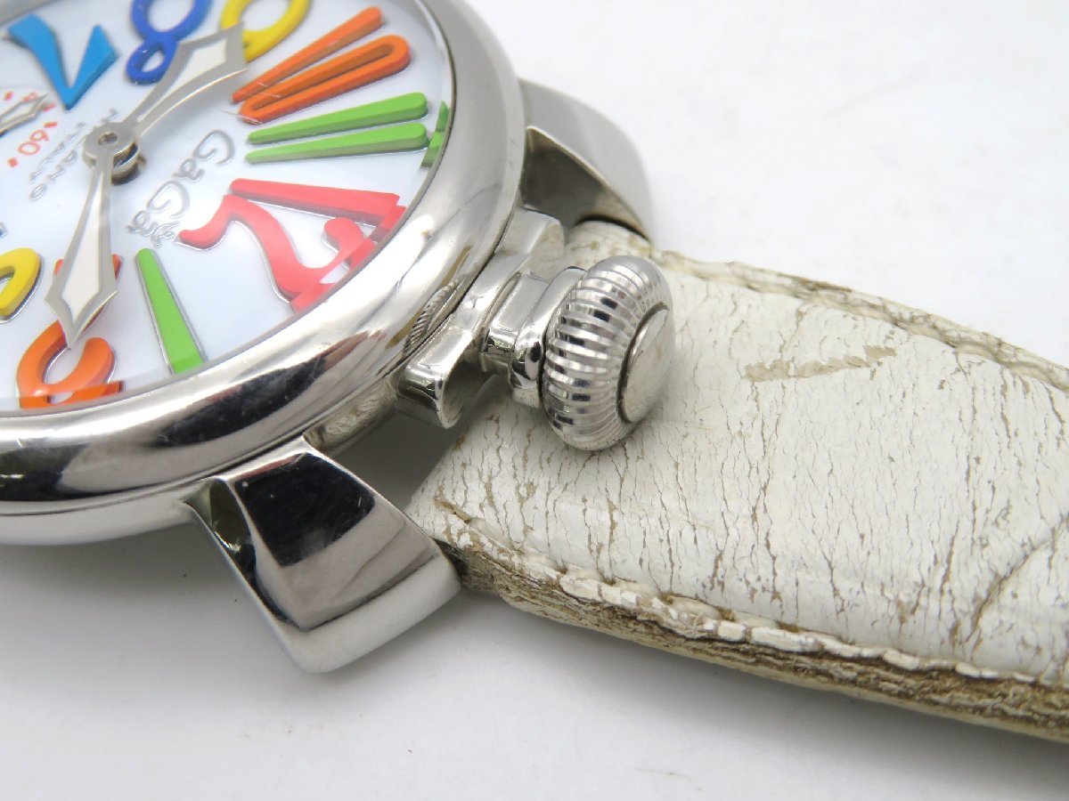 1円◆稼働◆ ガガミラノ ホワイト 手巻き メンズ 腕時計 K13602_画像2