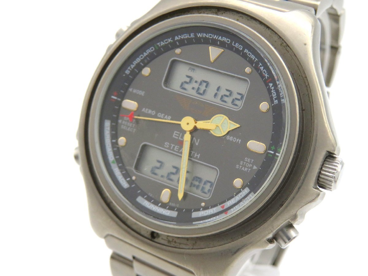 1円◆稼働◆ エルジン FK-935-C ブラック クオーツ メンズ 腕時計 L31508_画像1