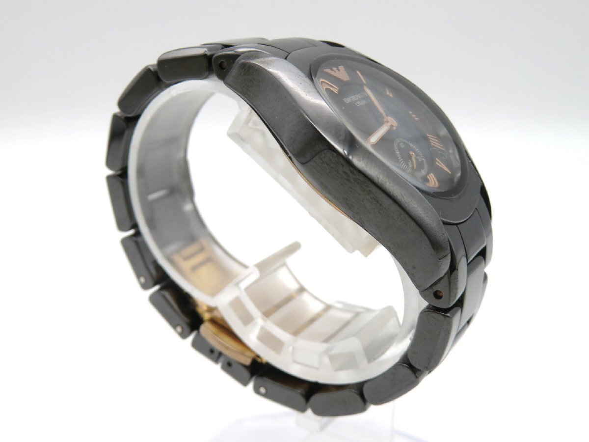 1円◆稼働◆ エンポリオアルマーニ AR-1412 セラミカ ブラックシェル クオーツ ユニセックス 腕時計 L925の画像3
