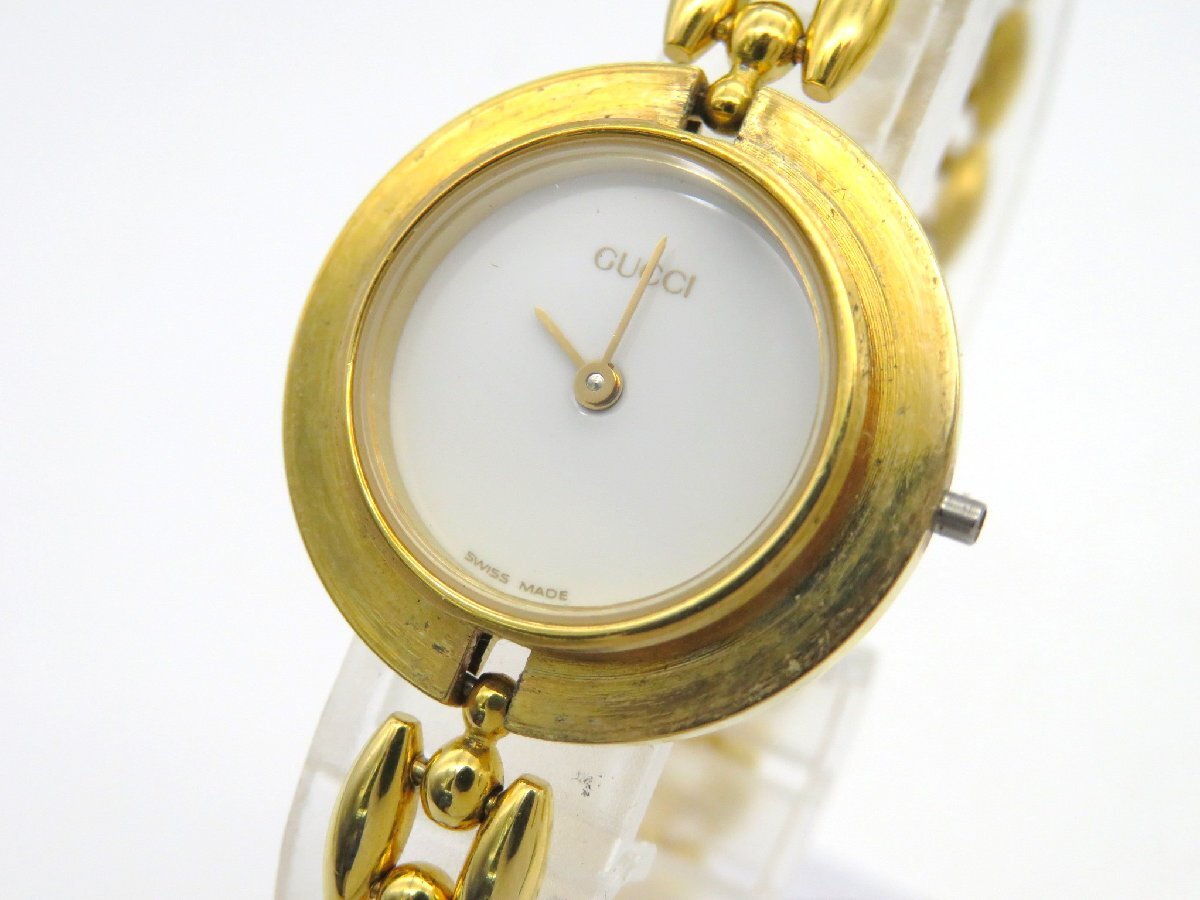 1円■ジャンク■ グッチ 1100-L ホワイト クオーツ レディース 腕時計 J58103の画像2