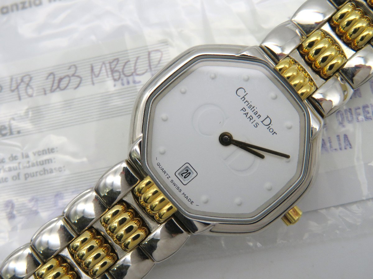 1円◆稼働◆ Dior 48.203 オクタゴン 白 クオーツ レディース 腕時計 保 N611_画像1