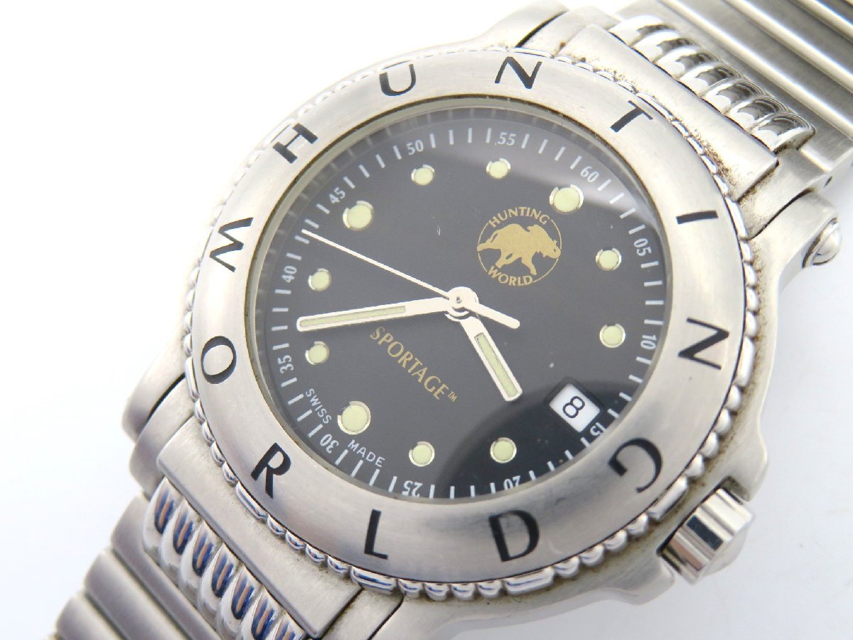 1円◆稼働◆ ハンティングワールド SPORTAGE ブラック クオーツ メンズ 腕時計 K73607の画像1