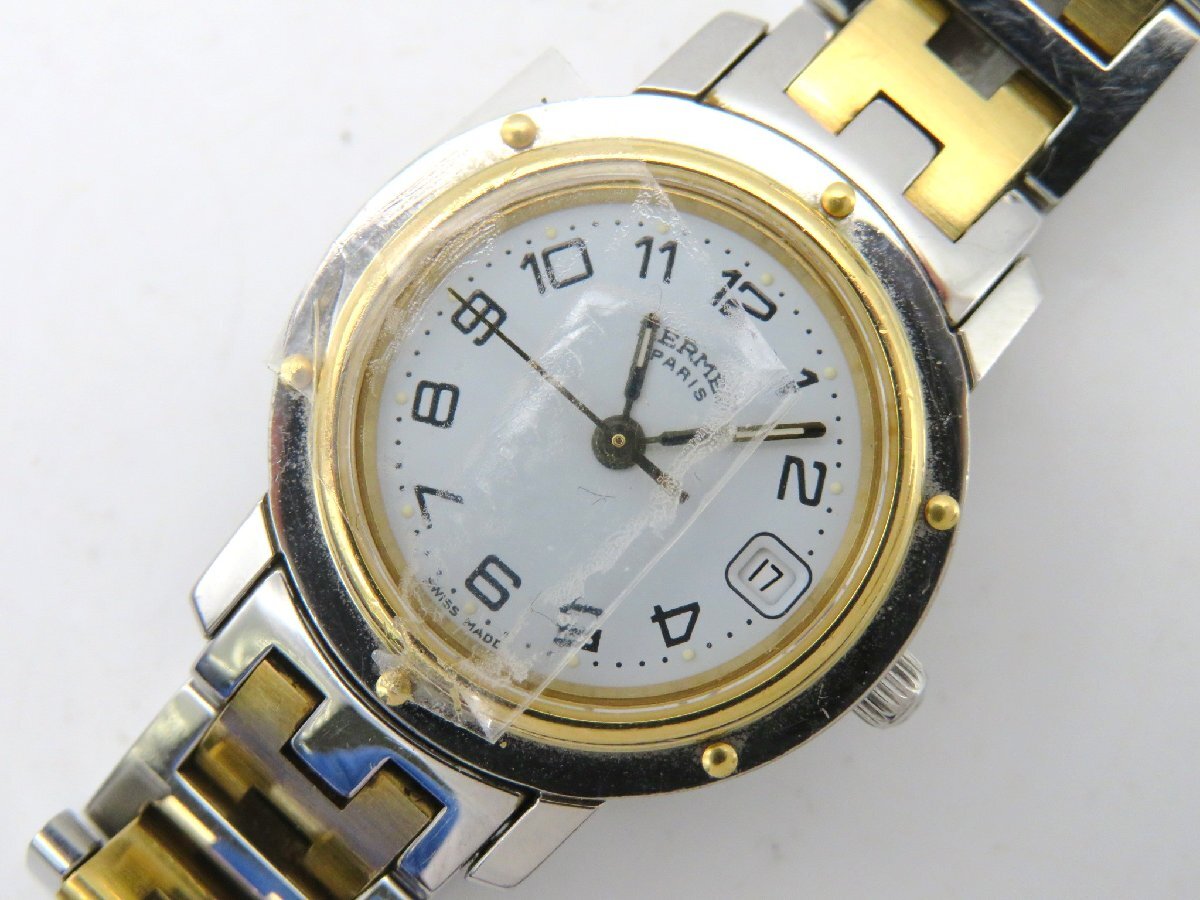 1円■ジャンク■ エルメス CL4.220 ホワイト クオーツ レディース 腕時計 K77206_画像1