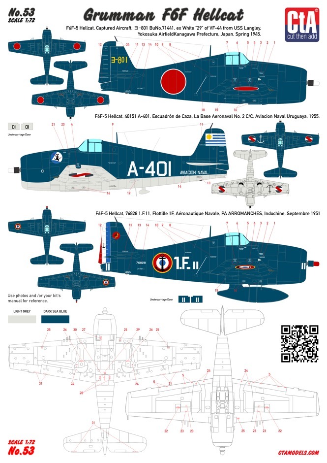 CTA-53 1/72 CTA グラマン F6F ヘルキャット デカールセット アメリカ海軍 フランス海軍 日本海軍他_画像2