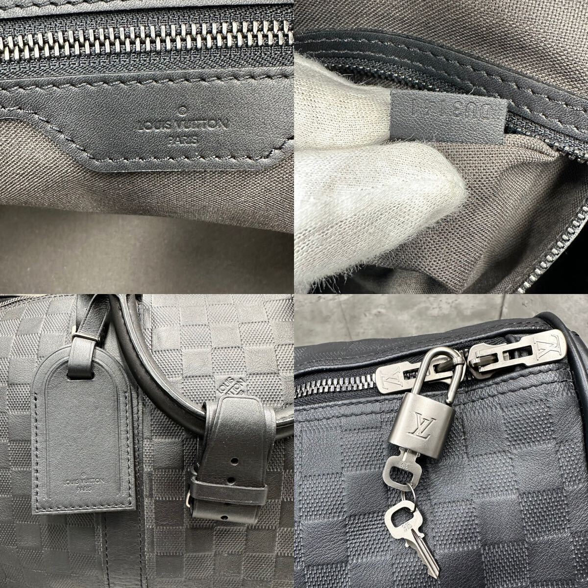 1円■未使用級■LOUIS VUITTON ルイヴィトン メンズ ダミエアンフィニ バンドリエール キーポル45 ボストン バッグ 2way N41145 レザー 黒_画像10