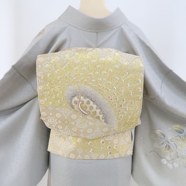 yu.saku2 new goods 2 point set gold paint .. peace rice field light regular .. kimono . attaching thread attaching * color . brilliancy . taste person .. position ... wistaria. flower ...~ visit wear * double-woven obi 3134