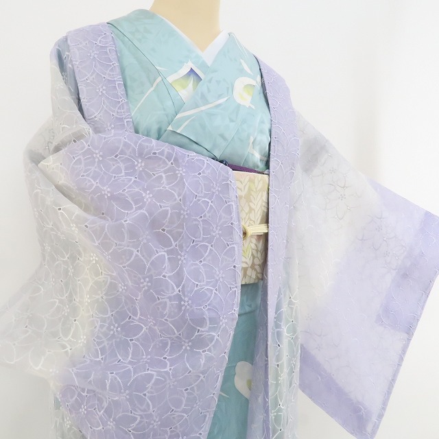 ゆめsaku2 新品 オーガンジー ロング丈 夏着物 仕付け糸付 正絹“満開に 