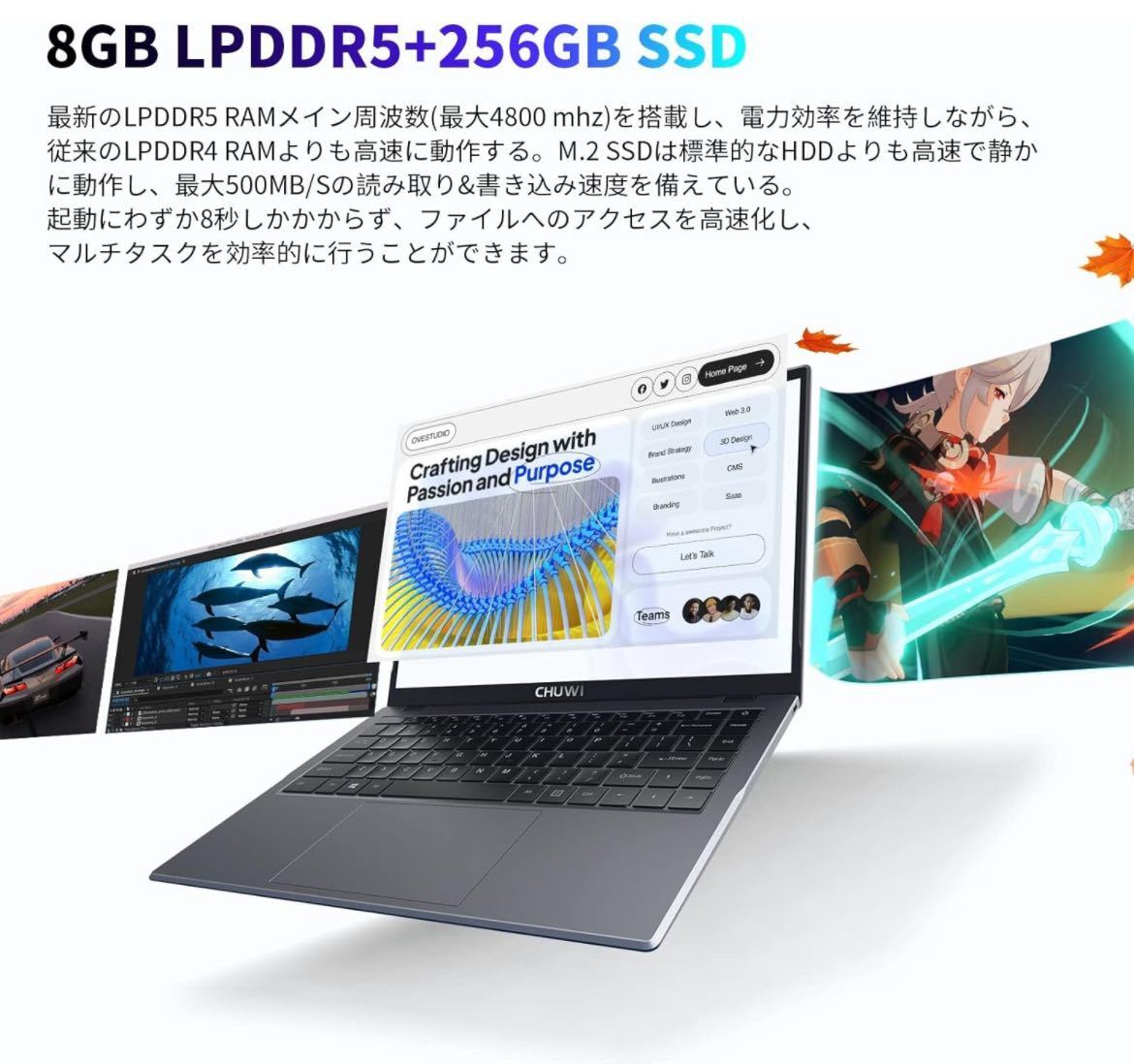 ノートパソコン薄型 14.1インチディスプレイ 第12世代 N100ノートPC WIFI 6対応 Windows 11 Laptop 搭載 8GB RAM+256GB ROM_画像3