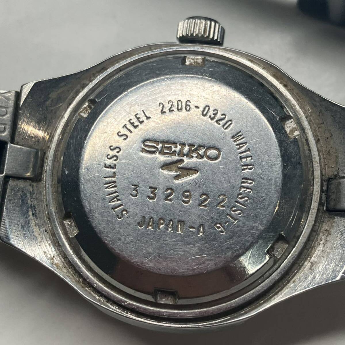 1円〜 2☆ SEIKO 腕時計 2206-0320 自動巻き 動作未確認 リューズ破損 ジャンク品 青文字盤 カットガラス AUTOMATIC セイコー デイデイト _画像9