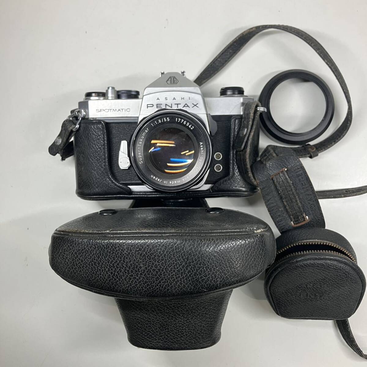 1円〜 3T ASAHI PENTAX アサヒ ペンタックス フィルム一眼レフカメラ SPOTMATIC 1214243 SP 動作未確認 ケース付き レンズ SUPER-TAKUMAR _画像1