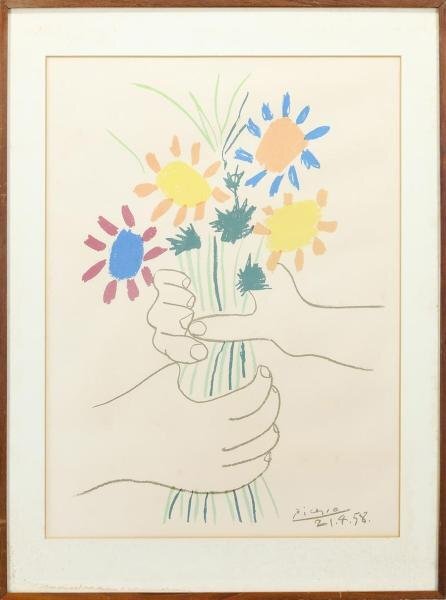 【真作】【WISH】パブロ・ピカソ Pablo Picasso リトグラフ 10号大 花束 　　〇20世紀美術巨匠 キュビスム創始者 #24032563_画像2