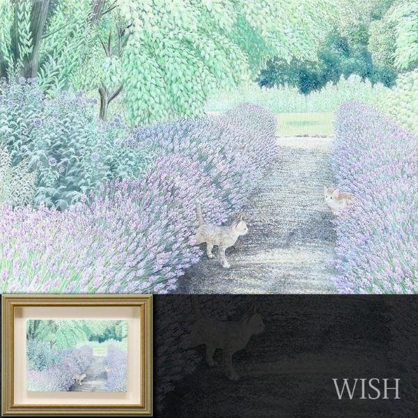 【真作】【WISH】夢ら丘実果「ふたりの会話 中庭にて」アクリルガッシュ カラーペンシル ◆愛らしい猫たち 　　〇絵本作家 #24022682_画像1