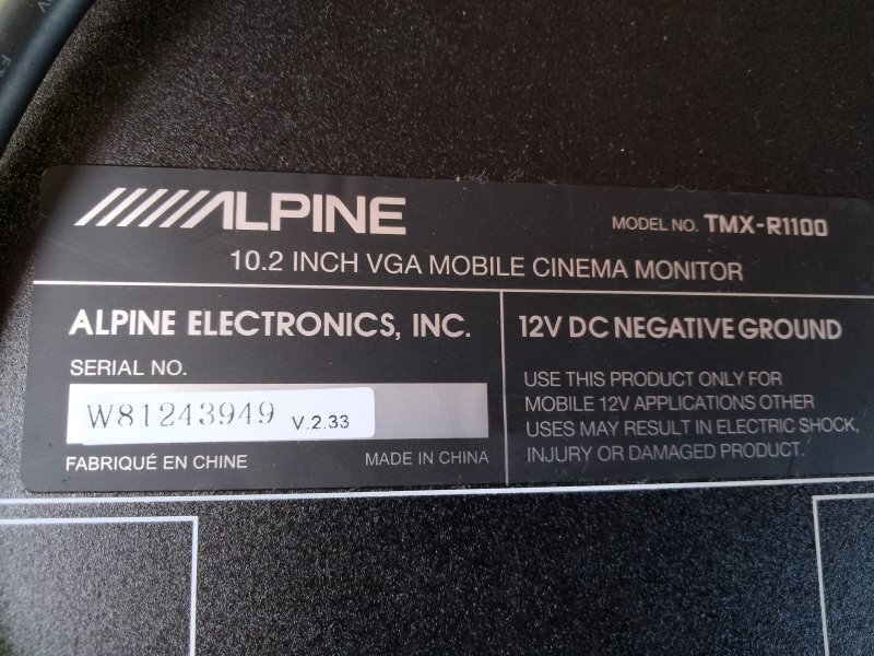 アルパイン TMX-R1100 フリップダウンモニター の画像8