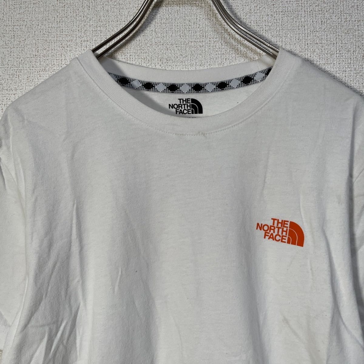 ノースフェイス 半袖Tシャツ 白ホワイト　オレンジ　ワンポイントロゴ  デカロゴ  ビッグロゴ　バックプリント　KY