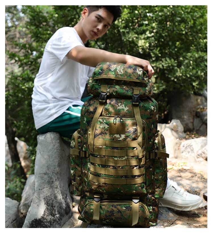  outdoor rucksack 80L backpack disaster prevention mountain climbing rucksack man and woman use high capacity travel . pair man and woman use water-repellent khaki camouflage -ju