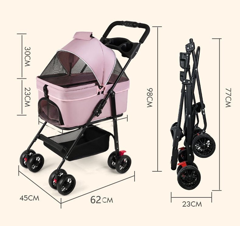  pet Cart separation type folding 4 wheel pink stopper attaching case lavatory light weight outing walk 