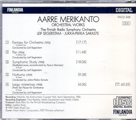 アーッレ・メリカント/オーケストラワークス/Aarre Merikanto/Orchestral Worksの画像2