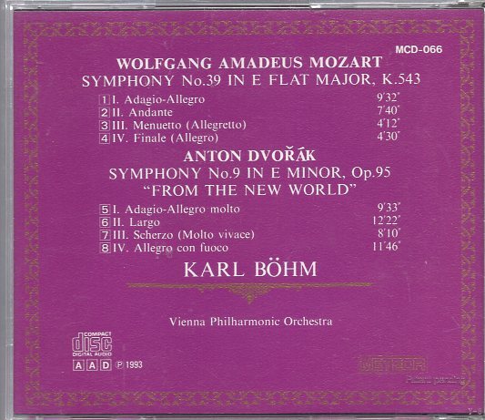 モーツァルト：交響曲第３９番、ドヴォルザーク：交響曲第９番「新世界」/ベーム＆VPOの画像2
